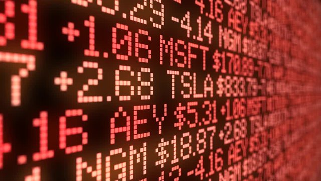 Stock market ticker price display board trading on exchange financial animation