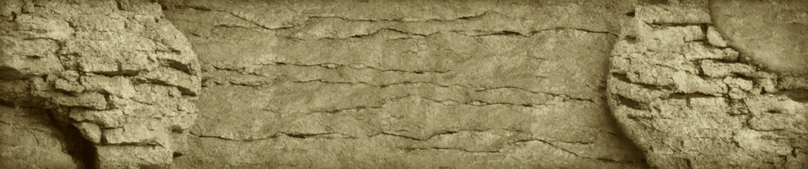 Light brown stone background. Old cracked wall. Grunge banner. Sepia. Vintage wall background with copy space. Website header.