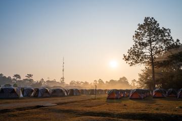 Fototapeta na wymiar tourist camping tent on Phu Kradueng mountain