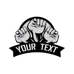 hand strong vector logo, badge, emblem, symbol and icon template design