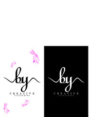creative handwriting by/yb letter logo design vector
