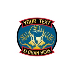 hand strong vector logo, badge, emblem, symbol and icon template design