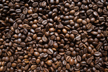 Top down view of many coffee beans