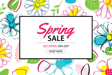 Spring sale poster template with colorful flower background.Can be use voucher, wallpaper,flyers, invitation, brochure, coupon discount.