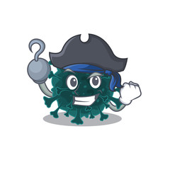 Cool coronavirus COVID 19 in one hand Pirate cartoon design style with hat