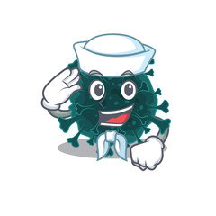 Cute coronavirus COVID 19 Sailor cartoon character wearing white hat