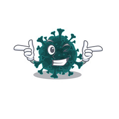 Smiley coronavirus COVID 19 cartoon design style showing wink eye