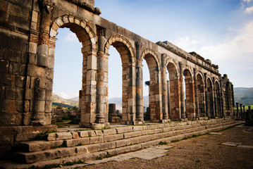 Ancient Roman ruins at an archaeological site, Volubilis, Morocco