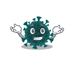 Happy face of coronavirus COVID 19 mascot cartoon style
