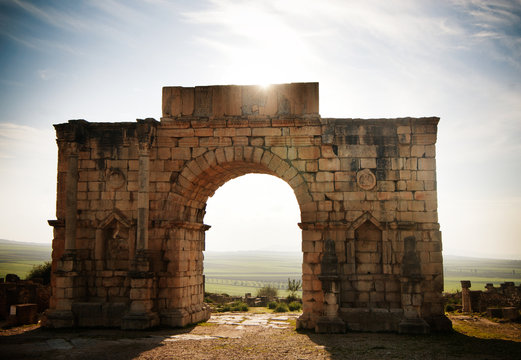Ancient Roman ruins at an archaeological site, Volubilis, Morocco