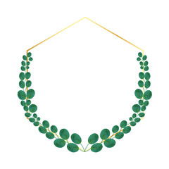 golden polygonal vintage frame with  eucalyptus leaves. Vector image