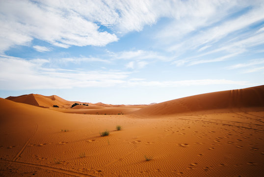 sand dunes in the Sahara Desert at sunset, Morocco