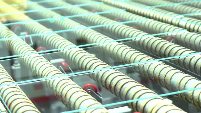 Band Conveyor Line Of Large Glass Slices In A Glass Manufacturing Factory,close up