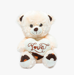 Plush Beautiful bear soft toy isolated on the white background