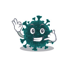 Coronavirus COVID 19 mascot cartoon design showing Call me gesture