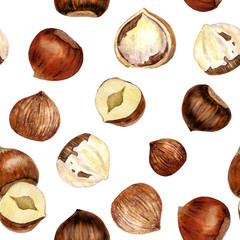 Watercolor hazelnuts pattern