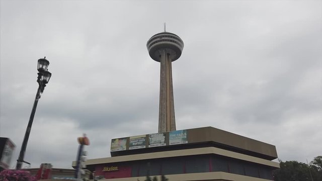 Hyperlapse of Skylon Tower, casinos at Niagara Falls. Ontario, USA. 39 September 2019