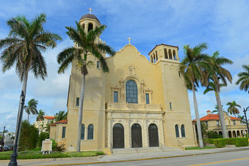 Fototapeta na wymiar St. Edward Roman Catholic Church built in 1927 is a Spanish Revival style church in Palm Beach, Florida FL, USA.