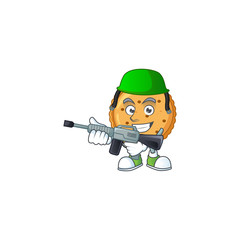 Peanut butter cookies mascot design in an Army uniform with machine gun