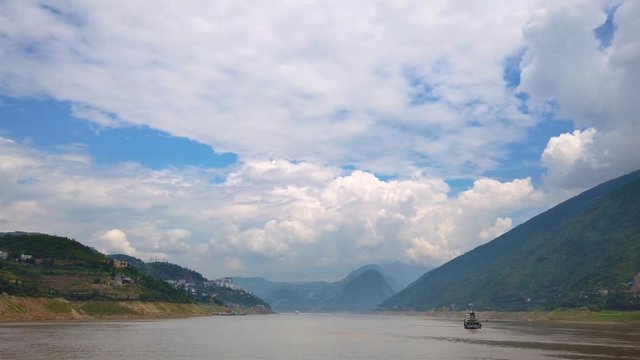 Landscape and scenery of the mighty Yangtze River during trip through the famous Three Gorges, Hubei Province, China