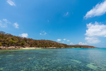 Fototapeta premium beautiful soft wave clear blue transparency sea ocean water and rocks at the bottom of the tropical paradise beach coast summer sea view at PP Island, Krabi, Phuket, Thailand.