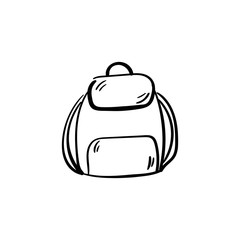 Backpack doodle icon. Drawing by hand. Vector illustration.