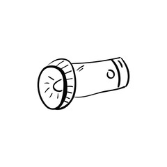 Flashlight doodle icon. Drawing by hand. Vector illustration.