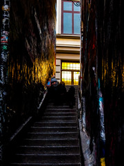 narrow street at night