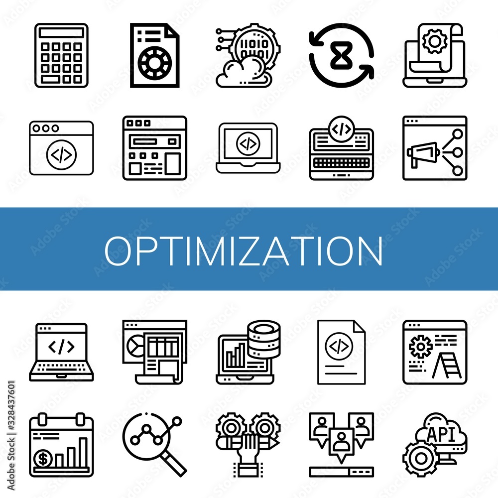 Poster set of optimization icons