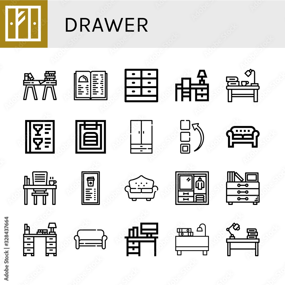 Poster drawer simple icons set