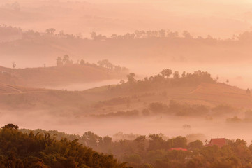 View light morning mist mountain  in khaokho phetchabun, Thailand 