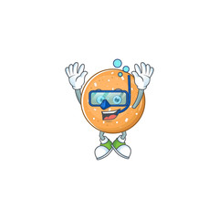 A mascot icon of sugar cookies wearing Diving glasses