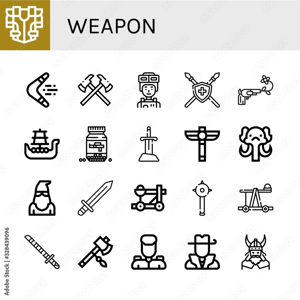 Poster weapon simple icons set