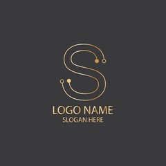 Letter S Logo Icon Design With Circuit Shape. Initial S luxury logo design with gold color for your business