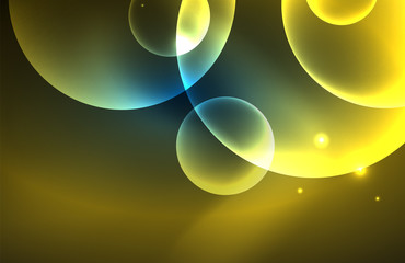 Neon shiny transparent glowing circles with light effects. Techno futuristic vector abstract background For Wallpaper, Banner, Background, Card, Book Illustration, landing page