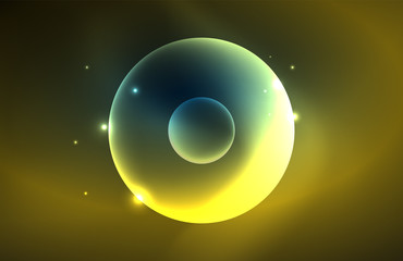 Neon shiny transparent glowing circles with light effects. Techno futuristic vector abstract background For Wallpaper, Banner, Background, Card, Book Illustration, landing page