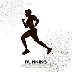 Young lady running. Happy fitness woman. Woman runner in black silhouette on white background. Jogging. Dynamic movement. Side view.