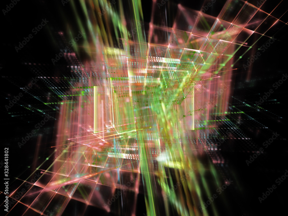 Poster abstract red and green background element on black. fractal graphics 3d illustration. science or tec
