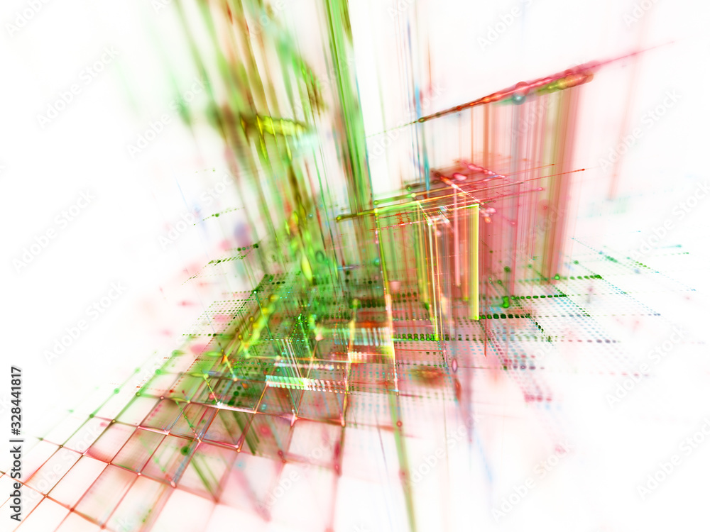 Poster abstract green and red background element on white. fractal graphics 3d illustration. science or tec