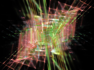 Abstract red and green background element on black. Fractal graphics 3d illustration. Science or technology concept.