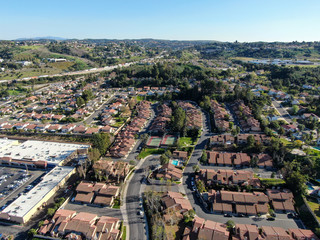 Fototapeta na wymiar Aerial view of residential subdivision house in Diamond Bar, Eastern Los Angeles, California, USA