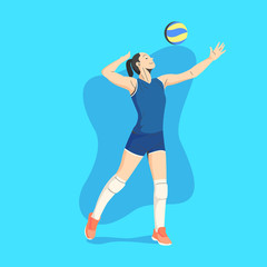  WHITE SKIN AND BLACK HAIR FEMALE VOLLEY BALL PLAYER READY TO SERVICE THE BALL ILLUSTRATION