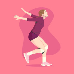 Fototapeta na wymiar WHITE SKIN AND BROWN HAIR FEMALE VOLLEY BALL PLAYER IS READY TO JUMP AND SMASH THE BALL ILLUSTRATION