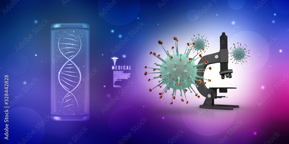 Poster 3d rendering microscope and virus