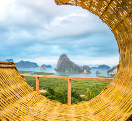 Beautiful mountains in the Thai sea Located in Phang Nga province, Thailand