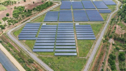 Solar energy farm. Aerial view of a solar farm in Asia.