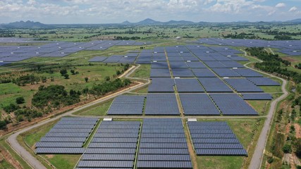 Solar energy farm. Aerial view of a solar farm in Asia.