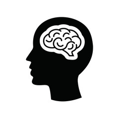 Vector brain silhouette illustration with woman face profile.