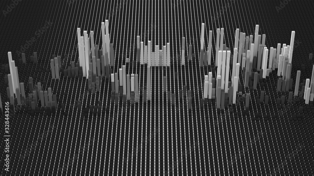 Poster 3d render of grid of blocks with pushing up details. complex digital and analysing concept. technolo
