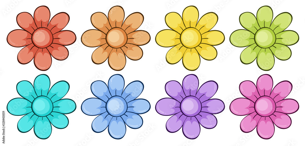 Wall mural Isolated set of flowers in many colors